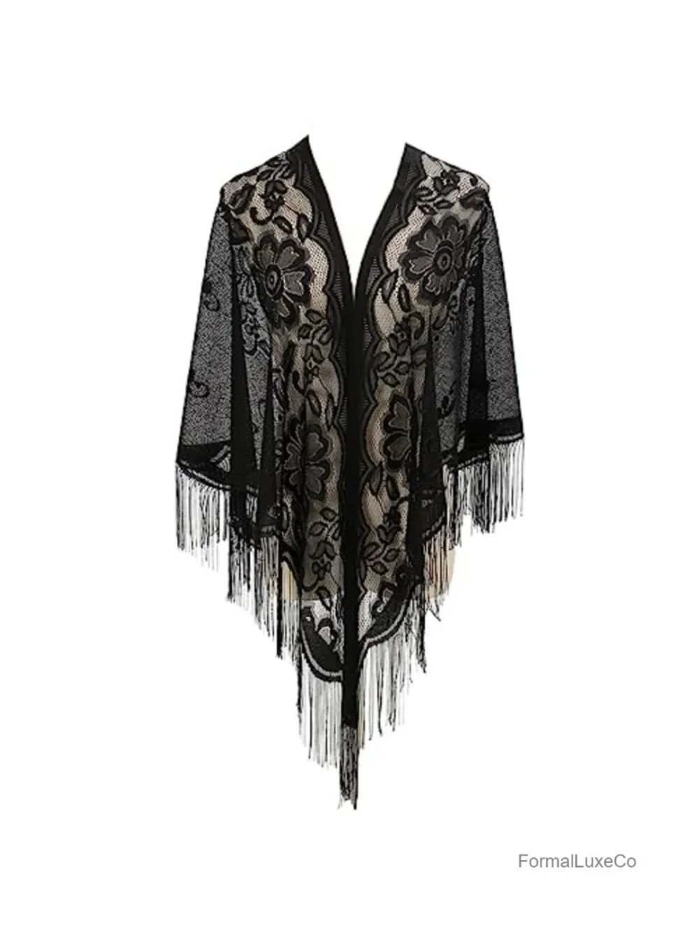 Women's Lightweight Polyester Shawl Wraps with Fringe, Elegant Tassel Triangle
